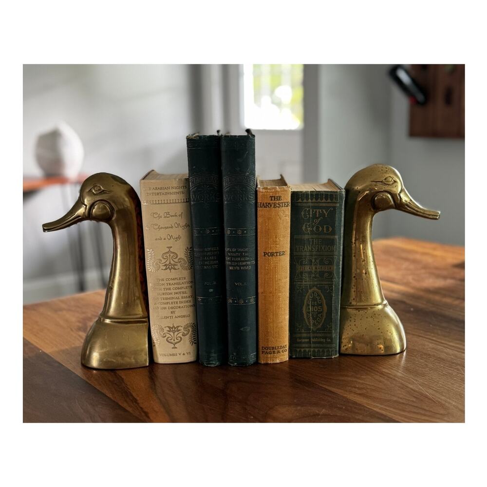 Vintage Brass Duck Bookends Mid Century Modern Pair - LARGE